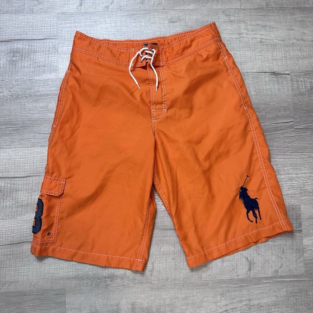 Polo Ralph Lauren Big Pony Swim Shorts Boys XL 18-20 Orange Mesh Drawstring Logo